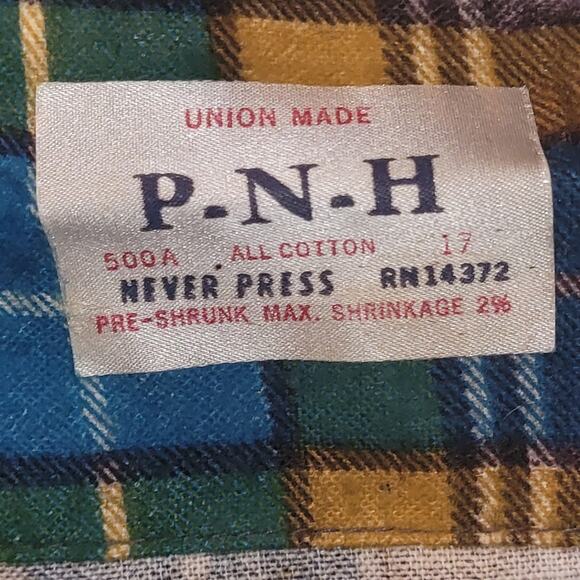 Vntg 50 Mens P-N-H Plaid Cotton Flannel Shirt Swiftie Size 17 Kurt Cobain USA - Picture 4 of 9